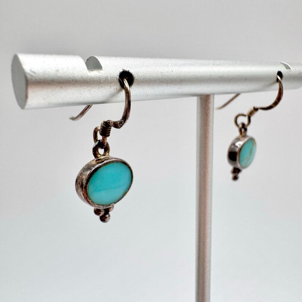 Turquoise & 925 Sterling Silver Dangle Earrings Southwestern Tribal Native Boho - Picture 5 of 10